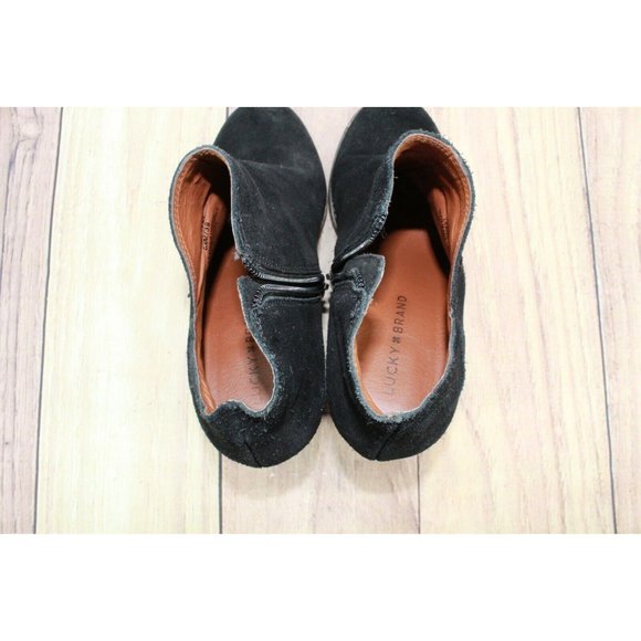 Lucky Brand Yakeena Black Suede Zip up Ankle Wedge Booties 8.5 M - Picture 7 of 11